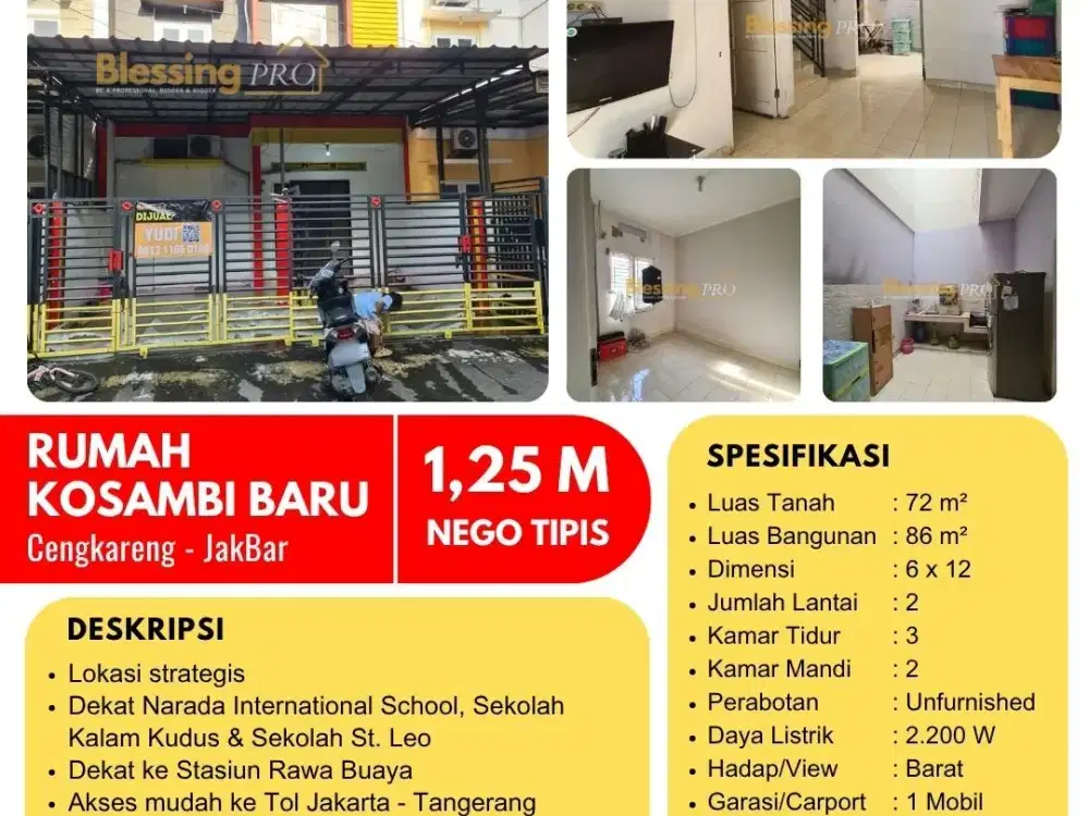 Dijual Murah Rumah Kosambi Baru Cengkareng 2 Lantai, SHM Siap Huni (Dekat Tol & Stasiun).