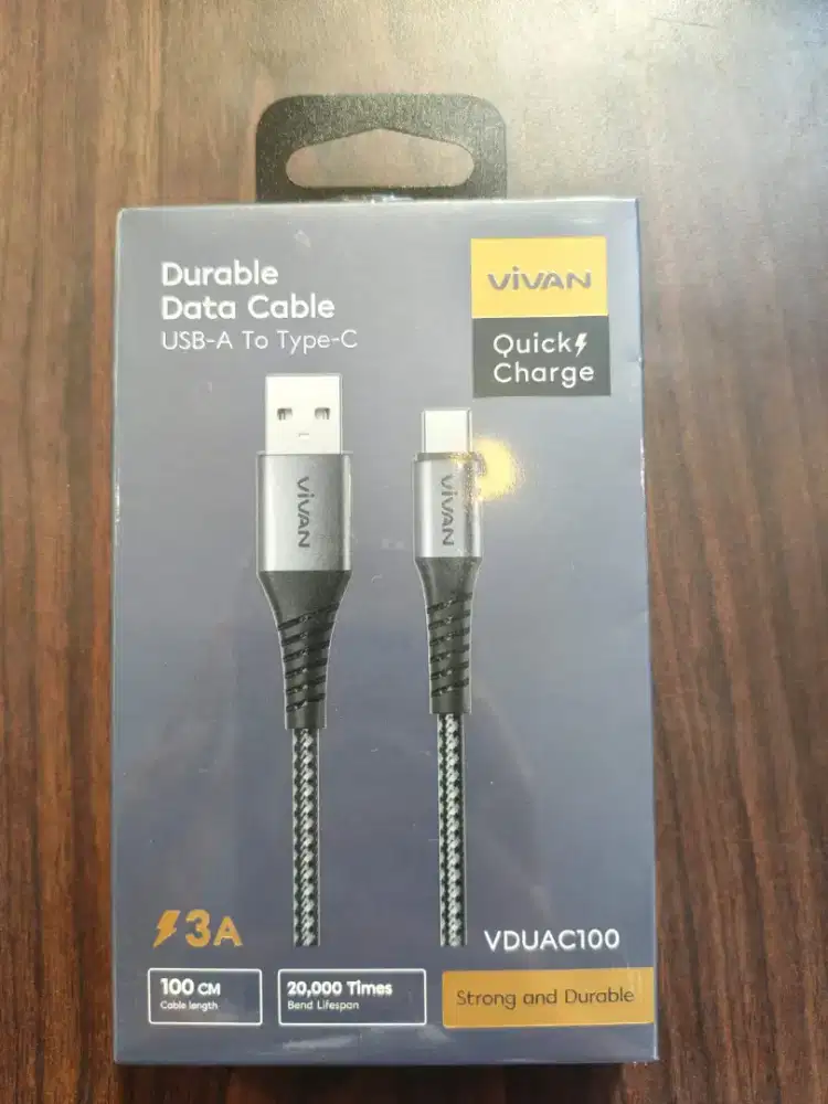 Vivan VDUAC100 USB-C 3A Fast Charging 1M PD QC3.0 Braided