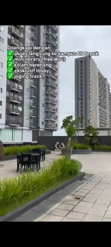Apartemen Samping UI dan St. Pondok Cina. Disewakan atau Dijual
