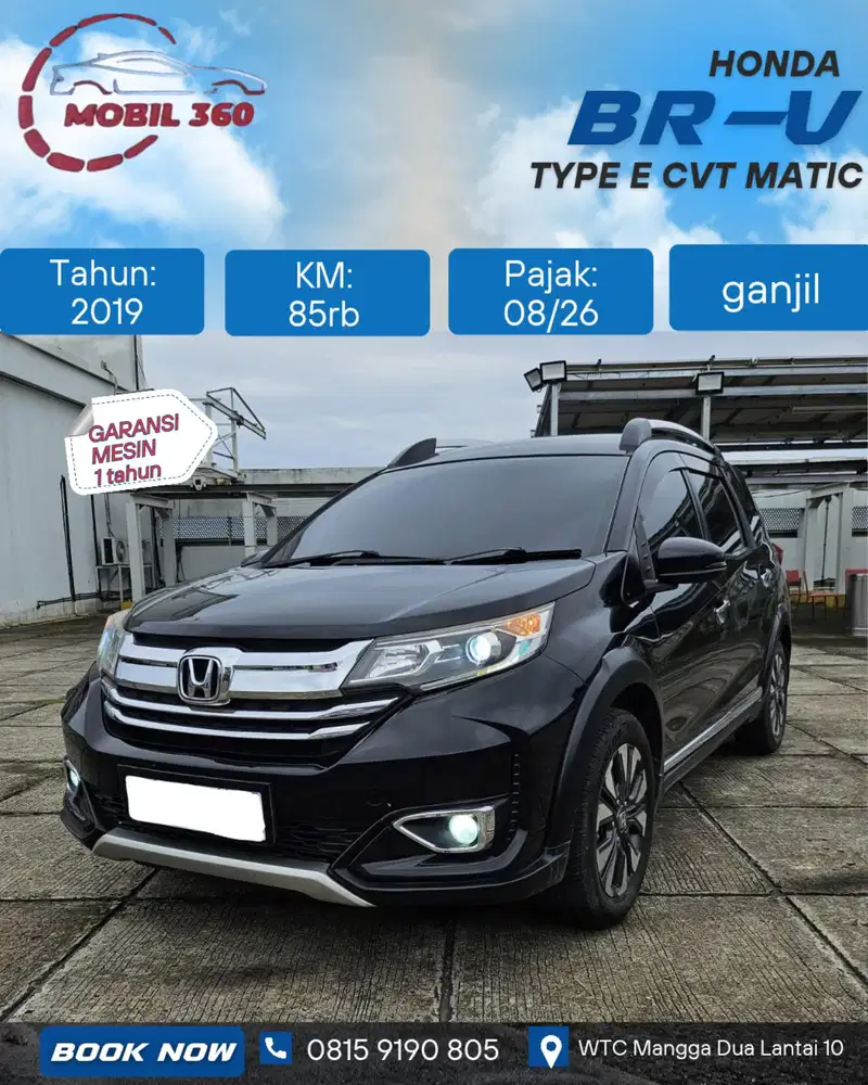 BR-V E prestige 1.5 matictahun 2019 warna hitam