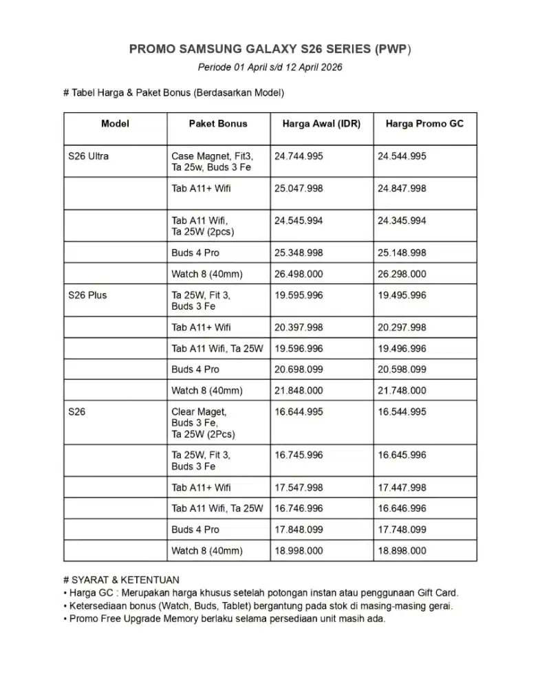 CICILAN 0% BUNGA 0% BELI  S26 ULTRA 1TB POTONGAN LANGSUNG 4,7 JUTA