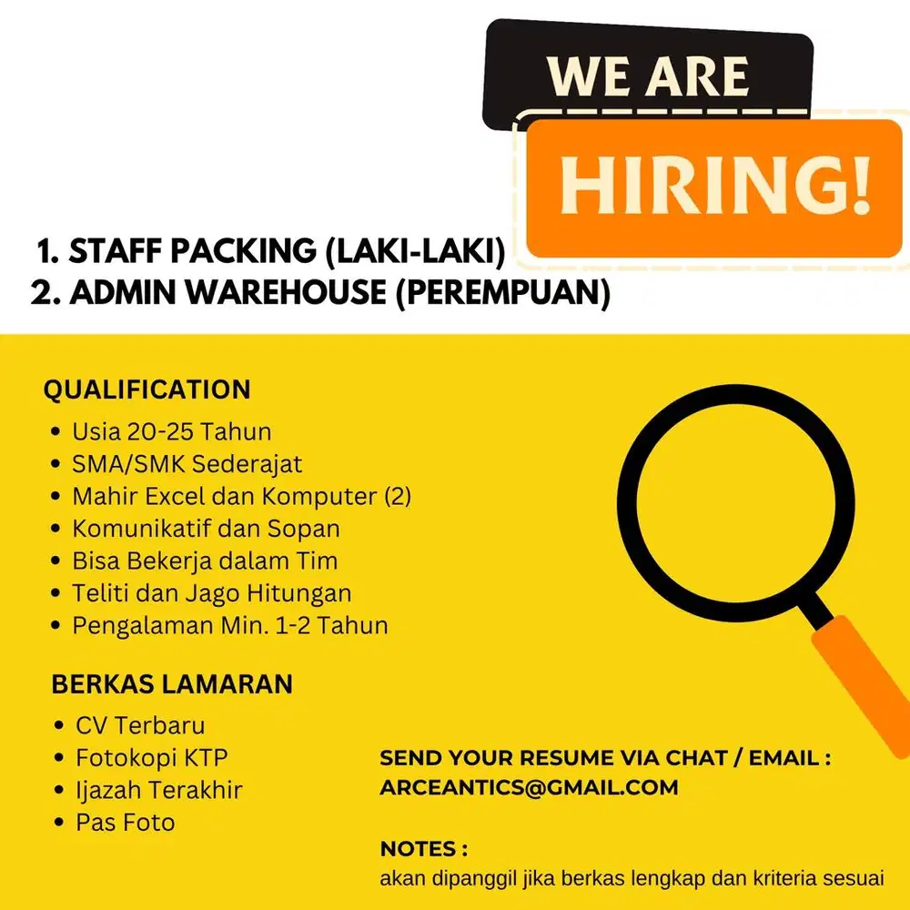 STAFF PACKING & ADMIN WAREHOUSE