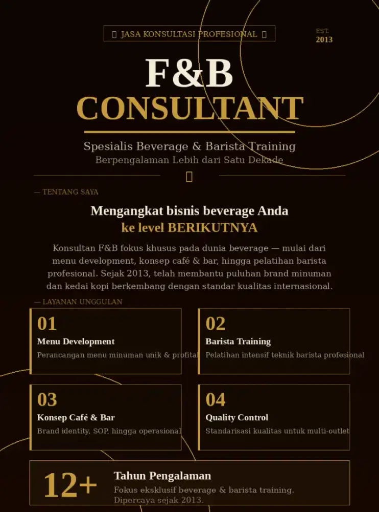 KONSULTAN F&B BEVERAGE & BARISTA TRAINING PROFESIONAL