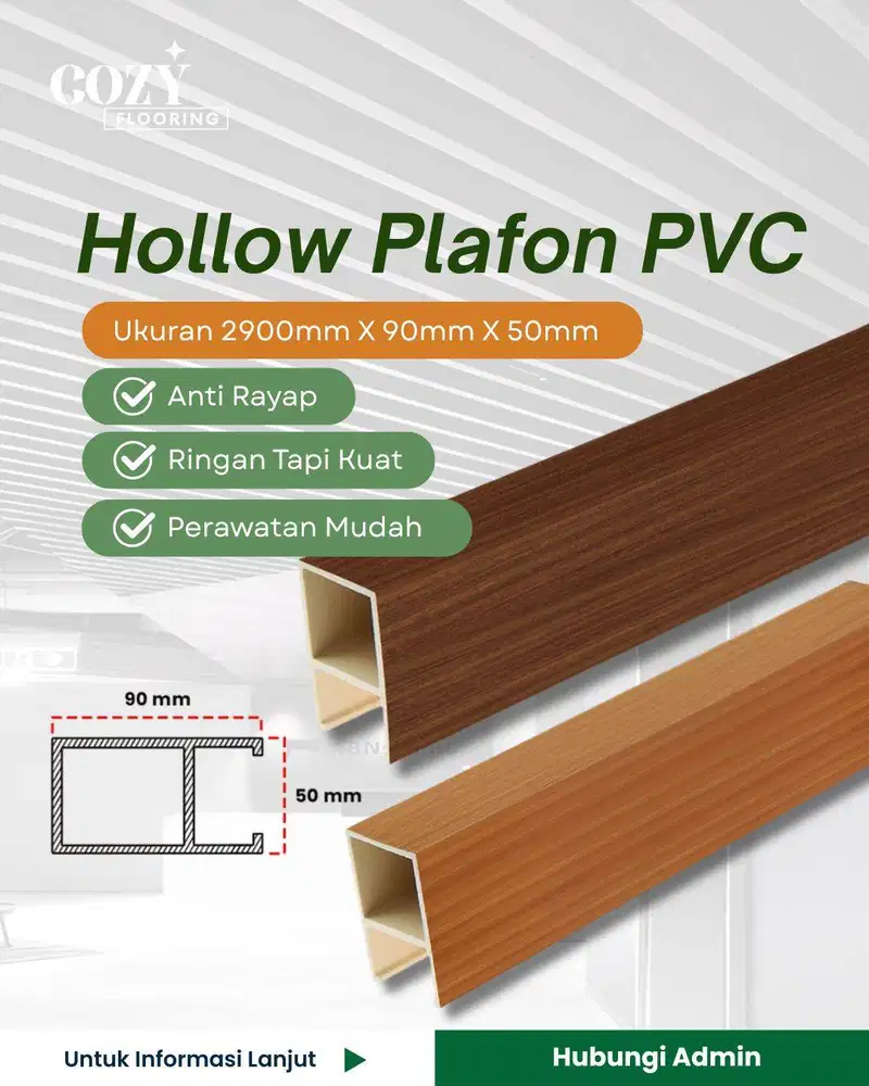 Hollow Plafon PVC Atwood panjang 2,9m per Batang | Kisi-kisi Plafon