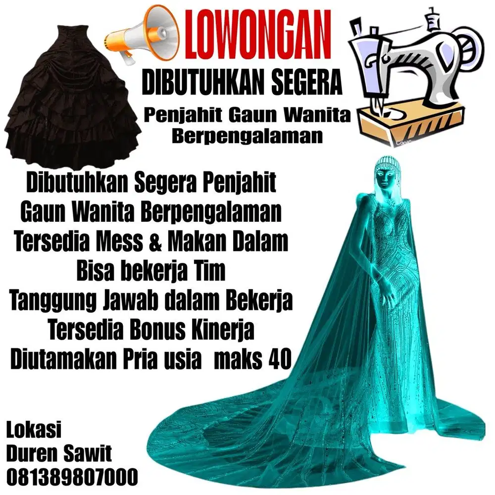 Dibutuhkan segera penjahit berpengalaman