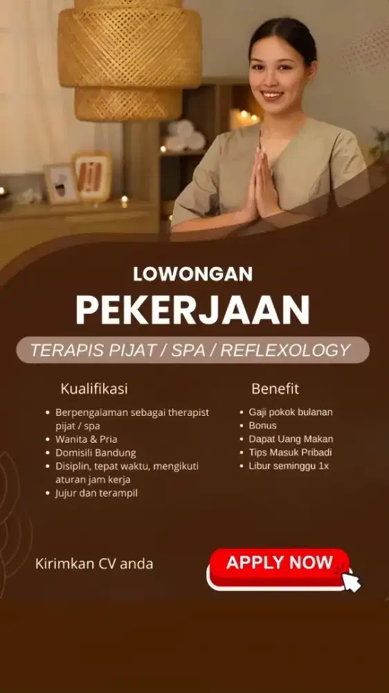 LOWONGAN KERJA THERAPIST MASSAGE & REFLEXOLOGY