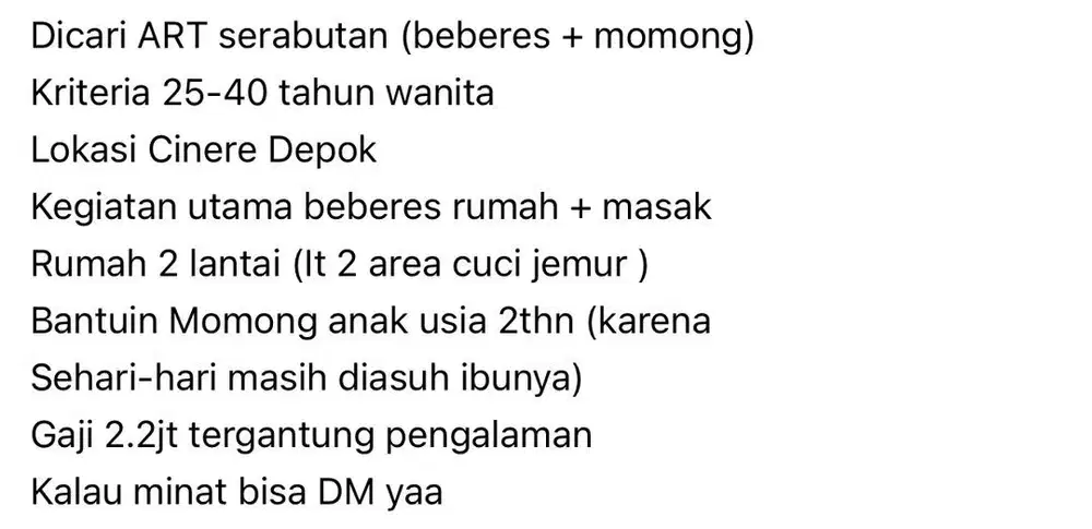 Loker ART dan momong