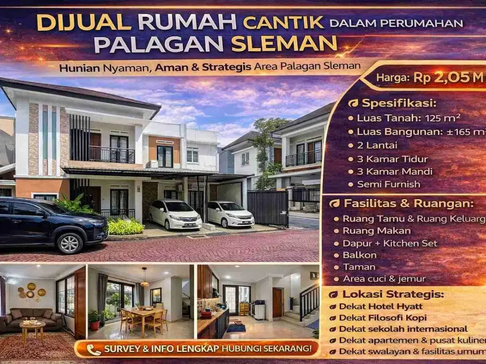 Rumah 2 Lantai Palagan Sleman Dalam Perumahan SHM Semi Furnish