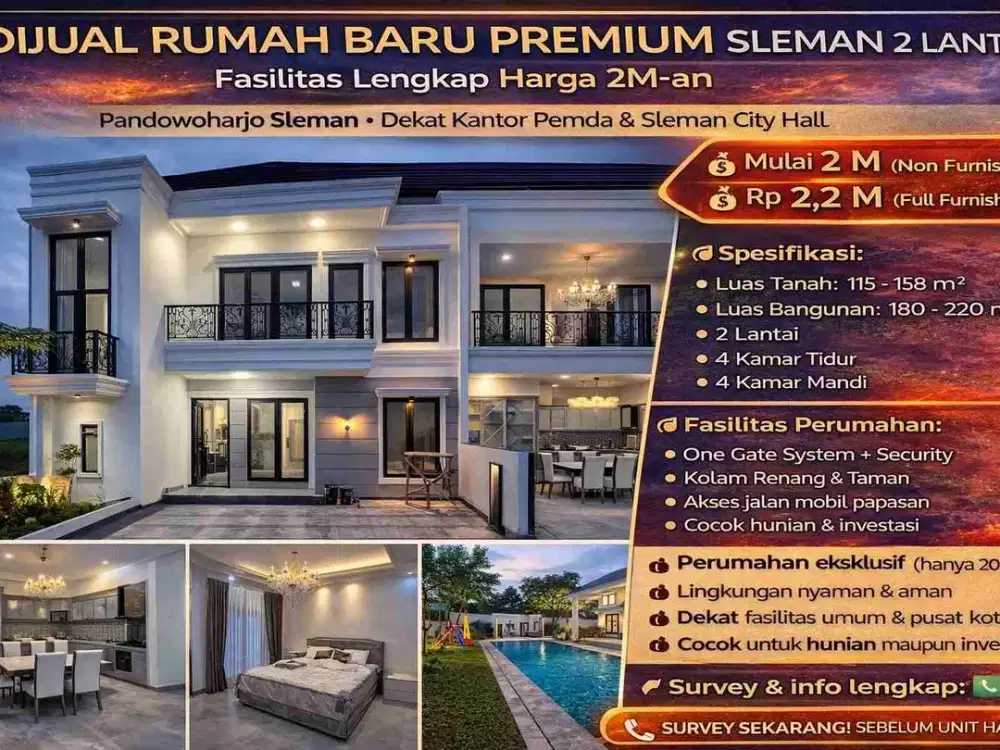 Rumah Baru 2 Lantai Sleman Dalam Perumahan Ada Kolam Renang