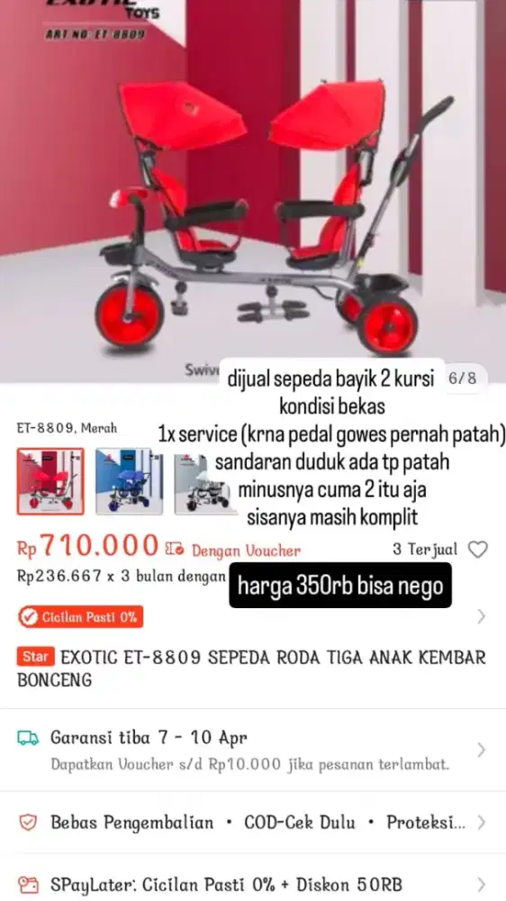 JUAL SEPEDA BAYIK 2 KURSI