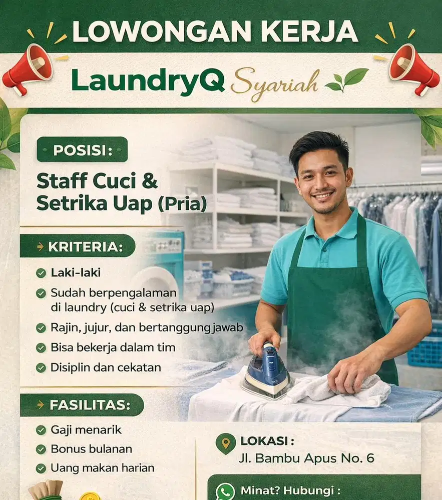 Lowongan Cuci dan setrika uap