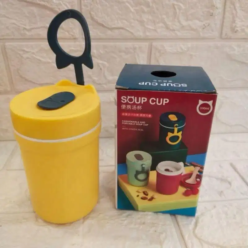 Mangkok Soup Cup Free Sendok Cangkir SOP 330ml Anti Tumpah
