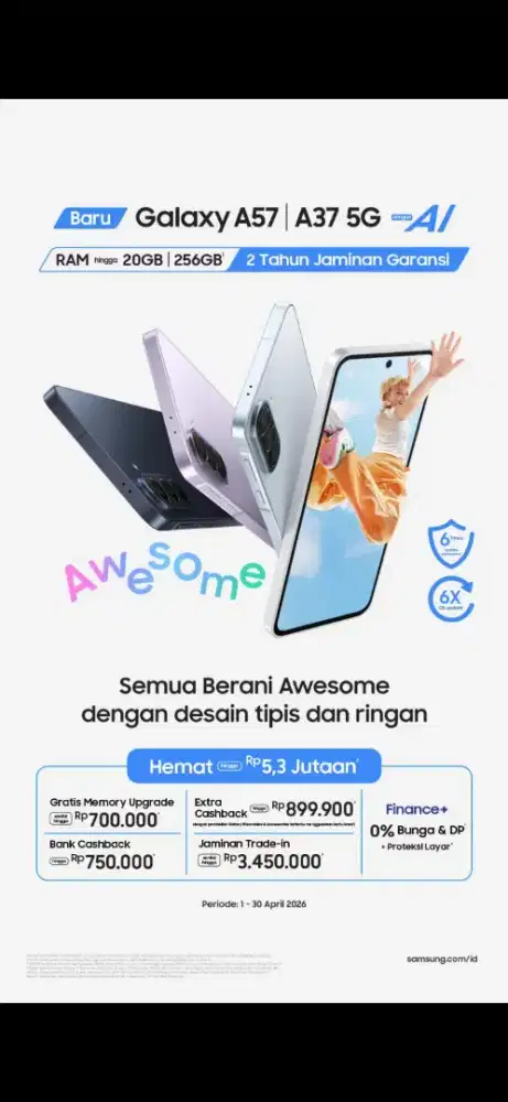 Promo samsung Galaxy A57 ( 8/256) Cashback sampai 3 jutaan