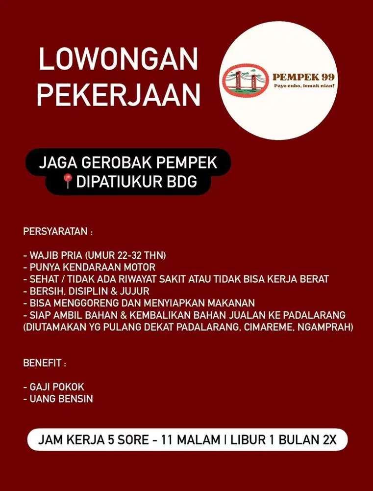 Lowongan kerja pria jaga gerobak pempek