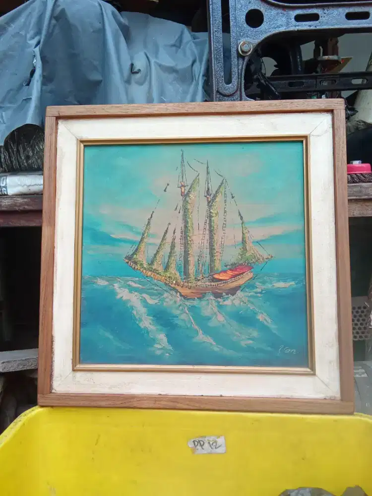 Lukisan kanvas lawas perahu layar