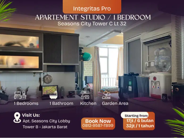 Apartement untuk disewakan type studio furnish Huk