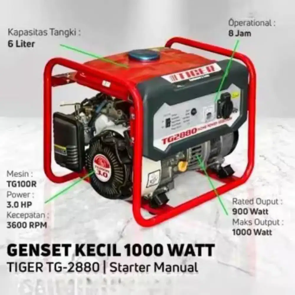 Genset 1000 watt Tg2880 Tiger