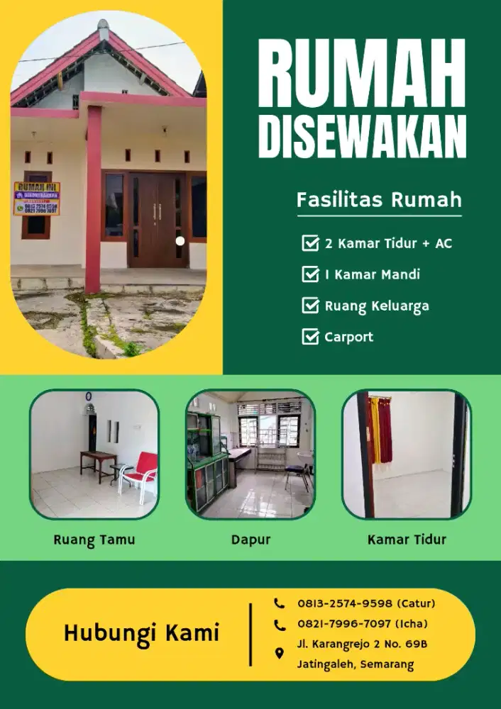 Disewakan tahunan rumah bebas banjir daerah Karangrejo, Jatingaleh