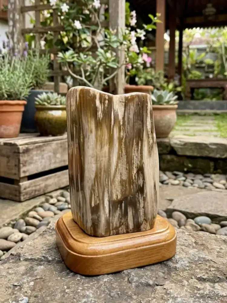 Pajangan Fosil Kayu Crystal Madu Plus Tatakan