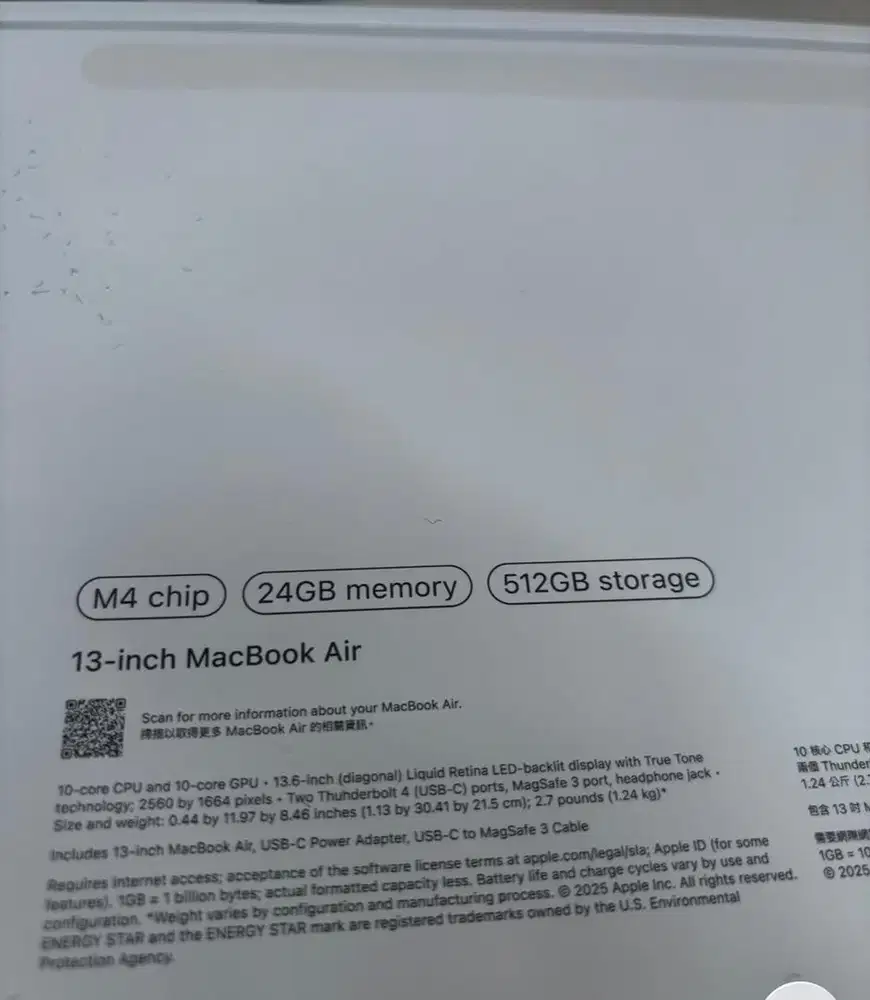 Jual Macbook Air M4 24/512 like new