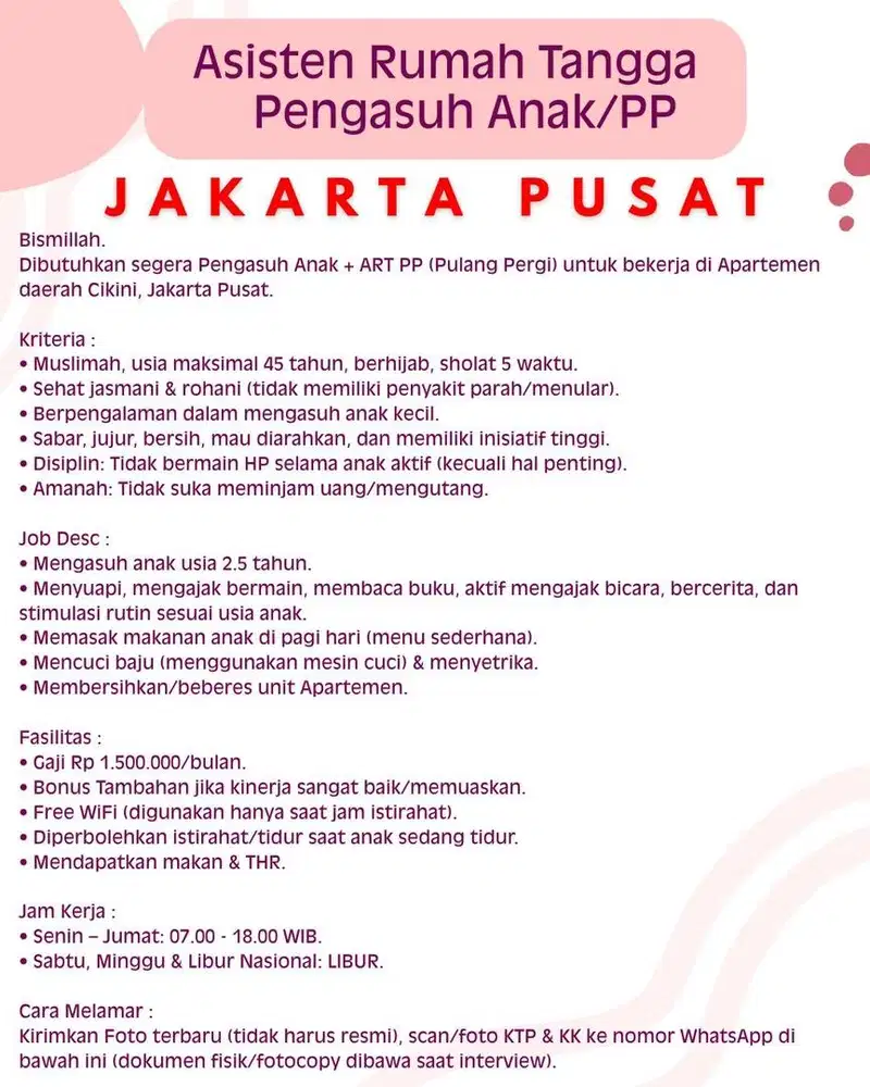 Lowongan Pekerjaan ART Momong PP