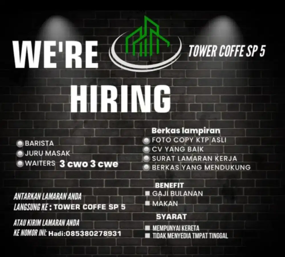 di butuhkan: waiters cafe