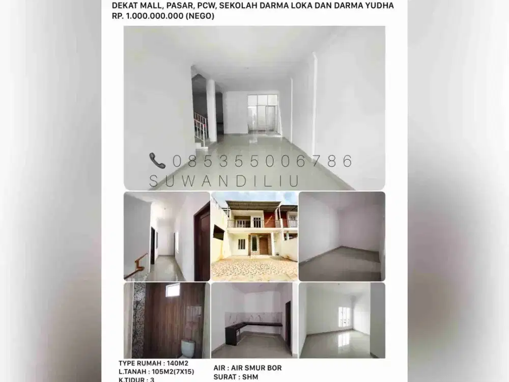 dijual rumah 2 lantai siap huni cluster jl.pemuda dekat pasar