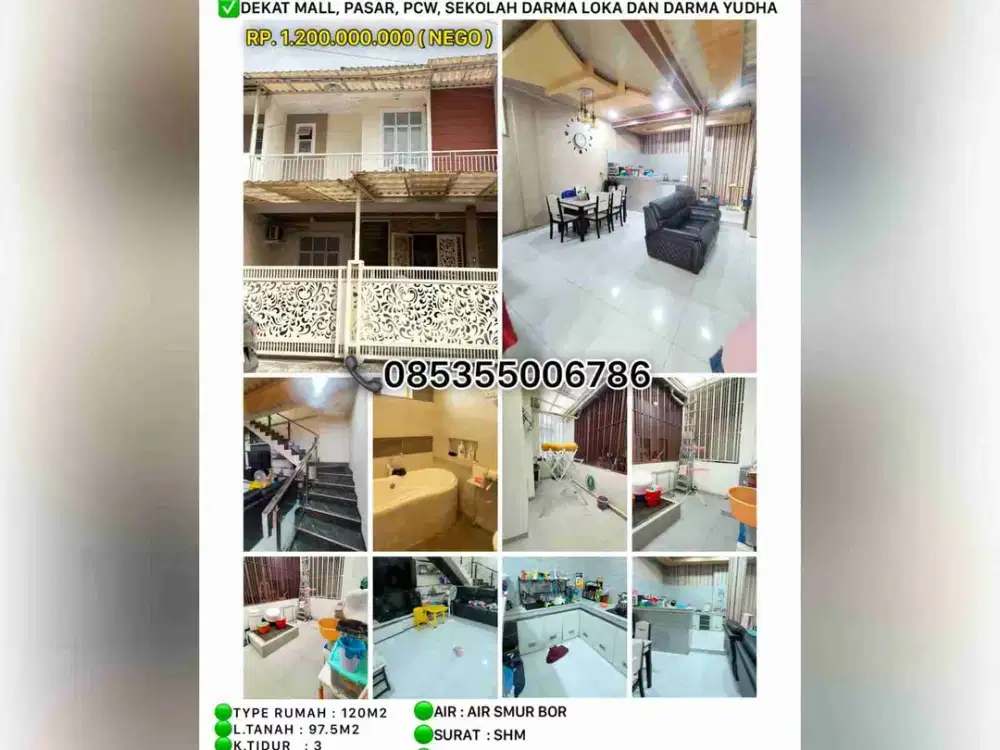 dijual rumah 2 lantai siap huni cluster jl.pemuda dekat mall