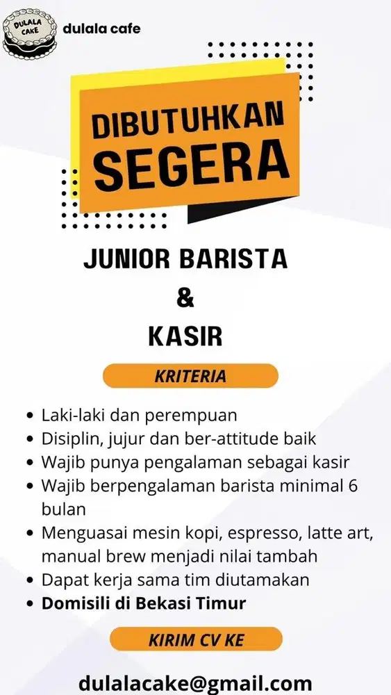 LOWONGAN KASIR & BARISTA