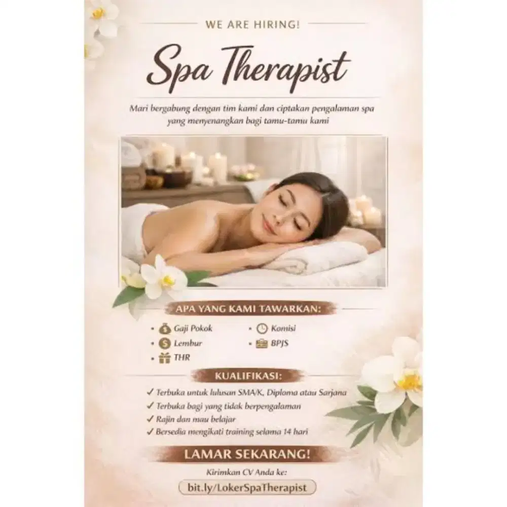 Dibutuhkan terapist SPA wanita