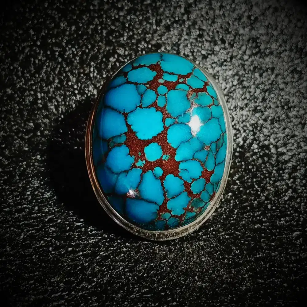 Batu pirus Natural Blue Turquoise Mesir dim 38 ring perak