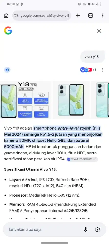 Cari TT di ats nya vivo y18 ram6/128 warna aqua
