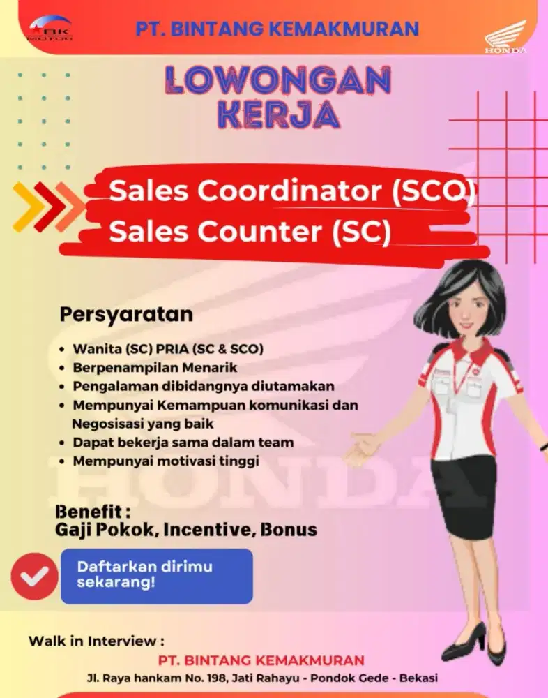 Dibutuhkan Sales Counter Dan Kordinator sales