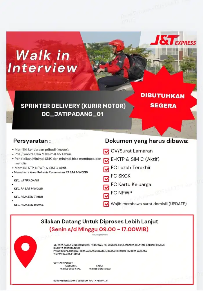 LOWONGAN PEKERJAAN KURIR DELIVERY