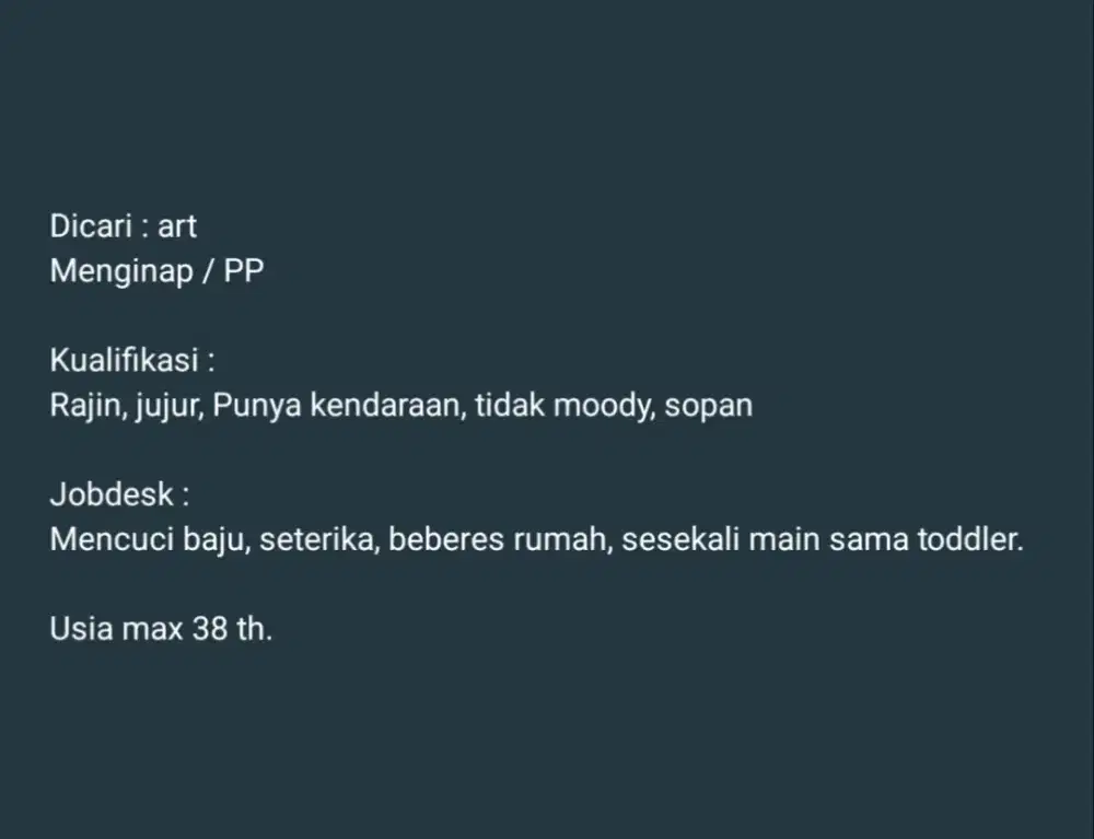 Art  rajin,jujur & sopan pulang pergi (segera)