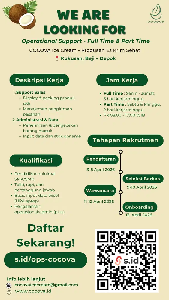 Rekrutmen Staf Operational Support - COCOVA Nutraceuticals