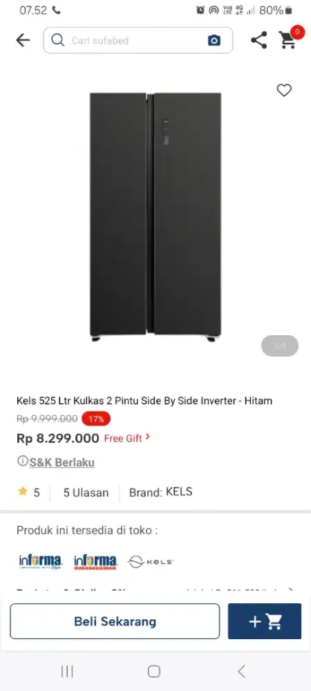 PROMO KREDIT KELS 525LTR KULKAS 2 PINTU SBS
