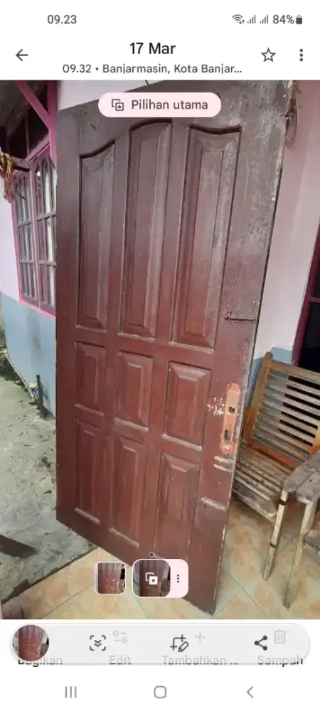 Dijual pintu rumah (bekas) kayu meranti ukr tinggi 190cm lebar 90cm