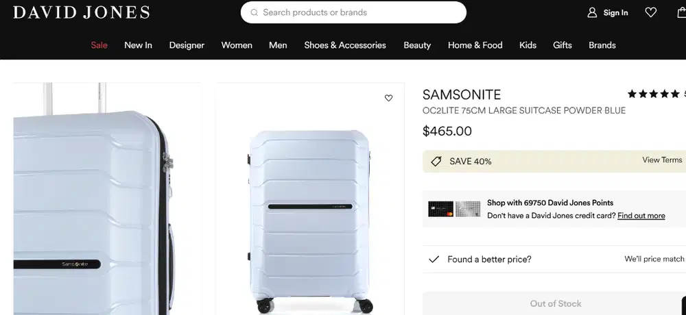 Samsonite 5 OC2LITE 75CM LARGE SUITCASE POWDER BLUE