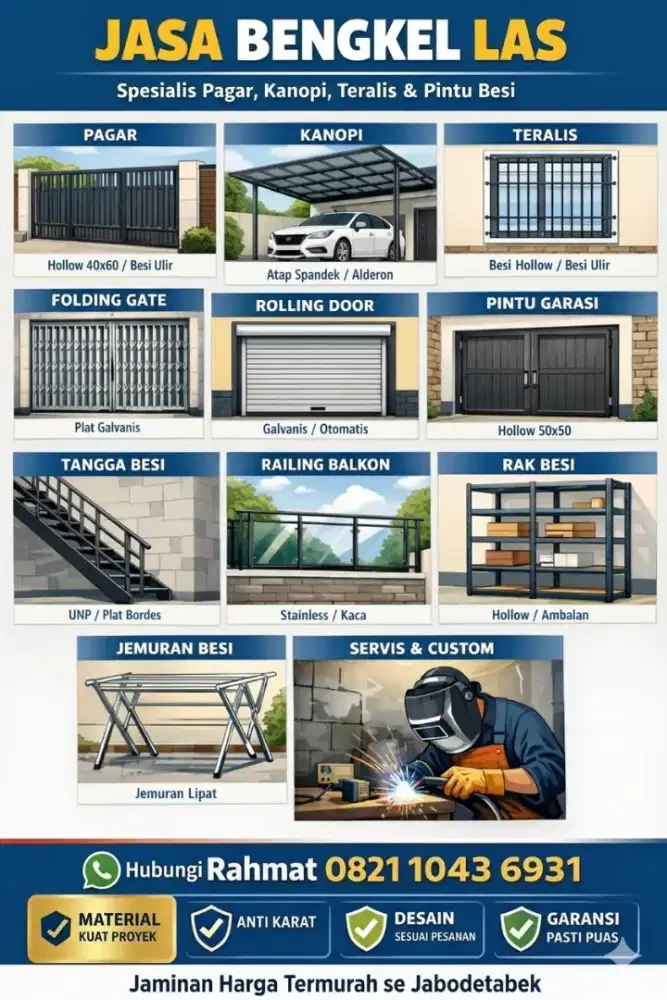 Jasa Bengkel Las Jabodetabek Pagar, Kanopi,Rolling Door Harga Termurah