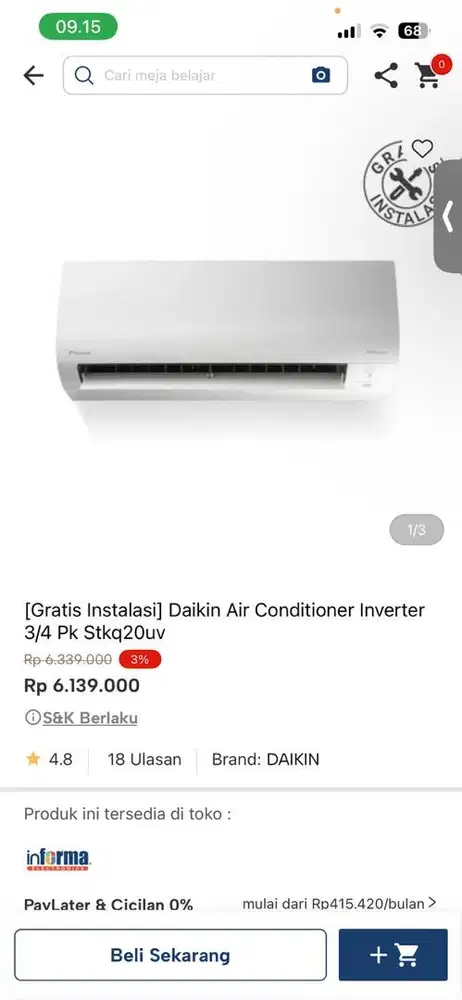 ac daikin 3/4pk 20uv