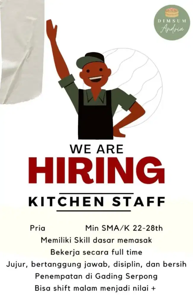 Dibutuhkan kitchen staf area dukuh atas dan tanjung duren