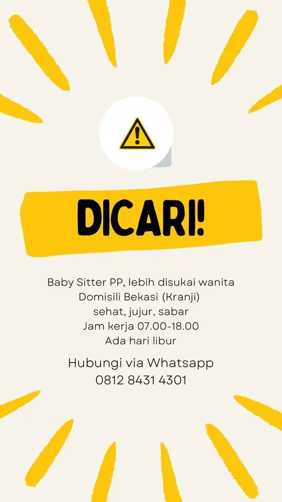 Dibutuhkan Baby Sitter PP Bekasi Kranji
