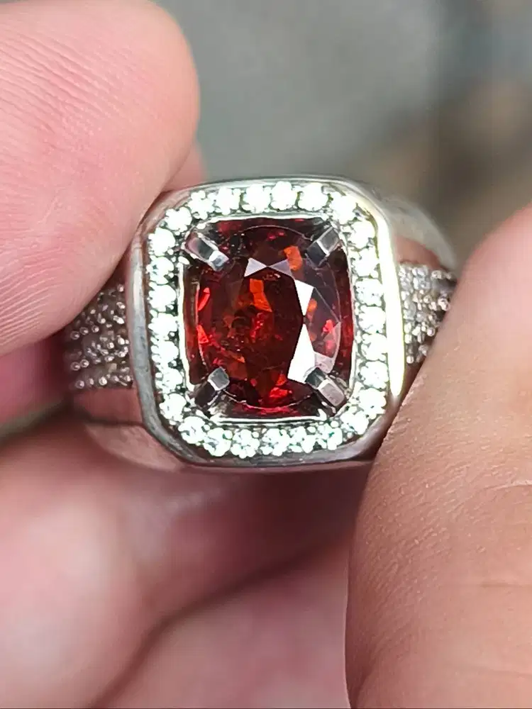 Cincin Batu garnet Mandarin 1.77 crat ring perak memo skylab kristal