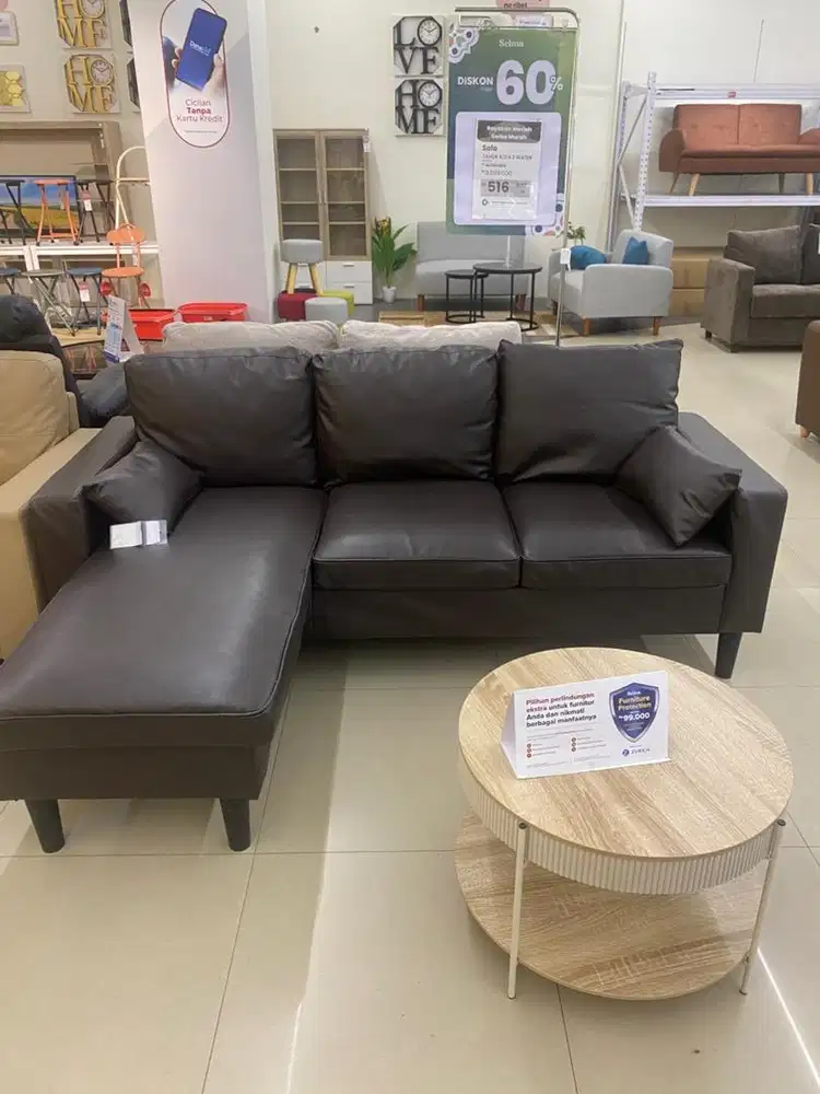 Sofa L bahan Kulit Cokelat
