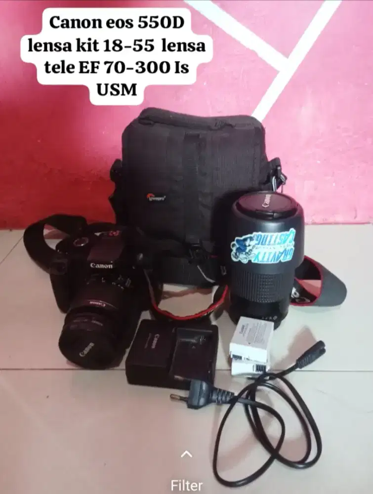 Canon eos 550d + lensa kit + lensa tele 70-300