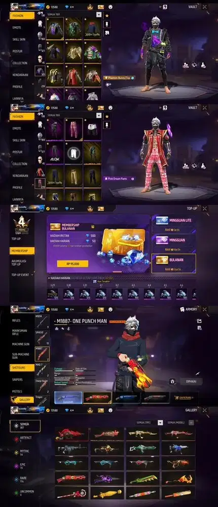 STOK AKUN FF SPEK GAGAH MAX1 SG OPM LOG GOGGLE