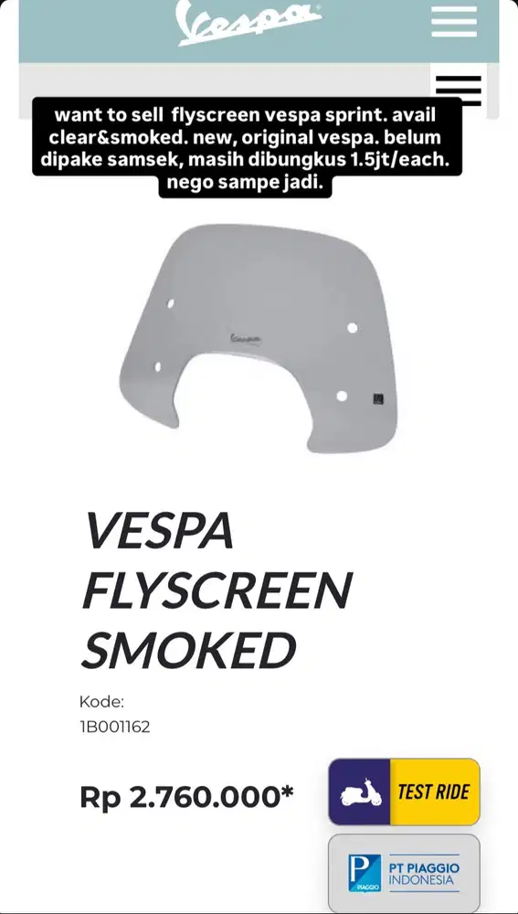 FLYSCREEN VESPA SPRINT NEW ORIGINAL