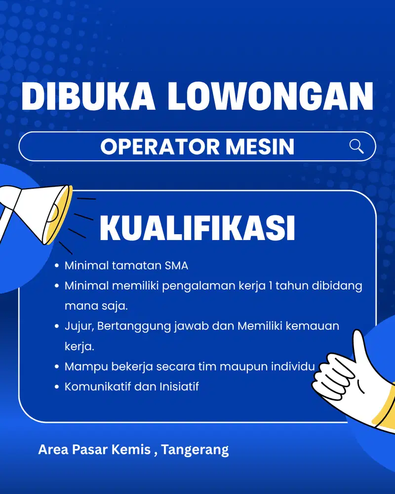 LOWONGAN KERJA TEKNISI / OPERATOR MESIN
