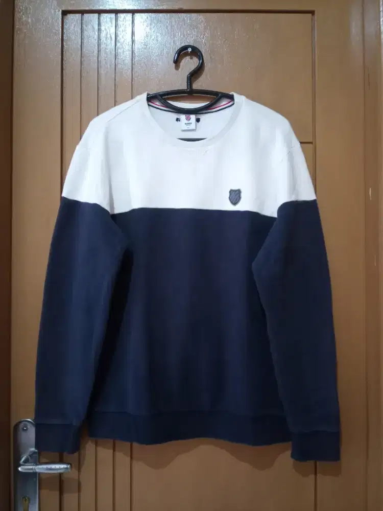 Crewneck K-Swiss Sweater Putih Biru Navy Size L